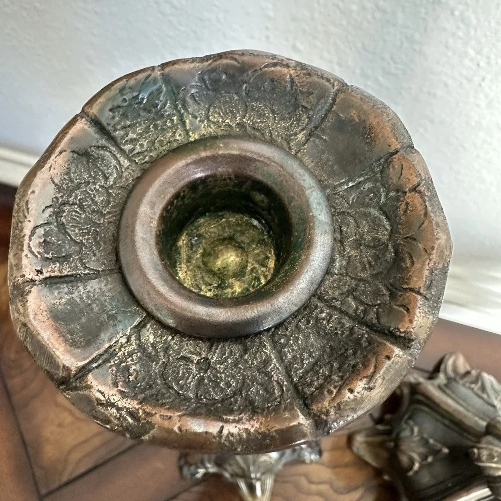 Antique Victorian Candlestick Pair 13 Inch‎ Baroque Footed Copper Bronze Gilt